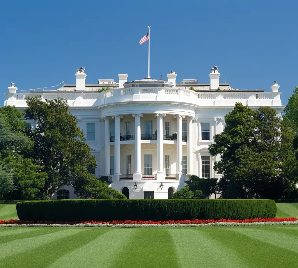The iconic White House, where government decisions impact national security and space policy.