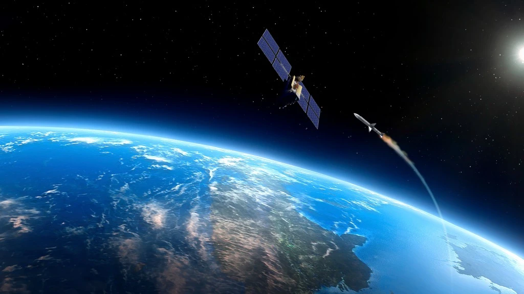 Digital representation of space debris orbiting Earth, showcasing the potential aftermath of using anti-satellite weapons.